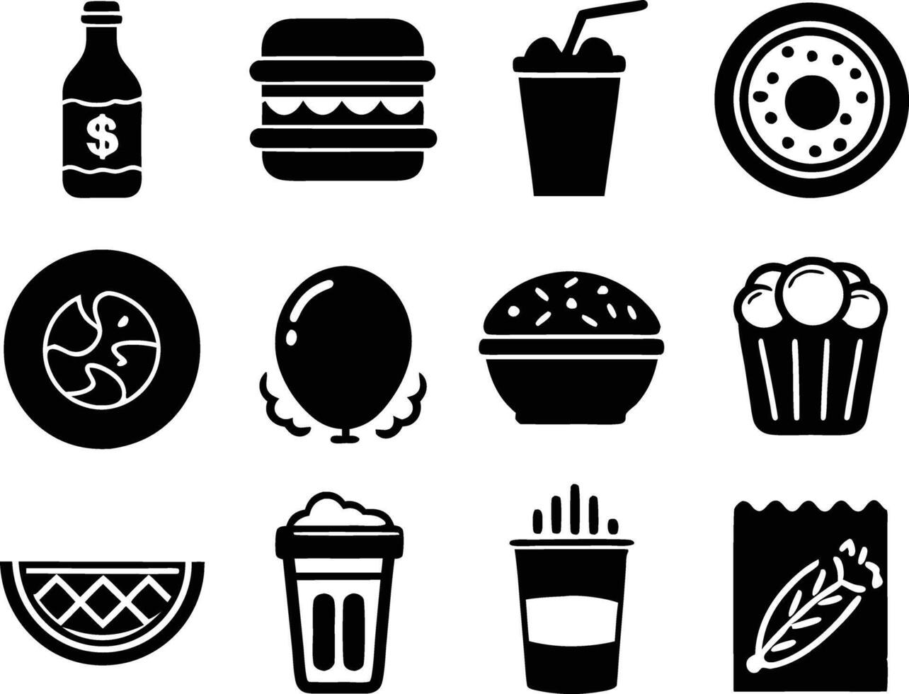 set of food and drink icon illustration. food, drink, beverage, restaurant, wine, lunch, breakfast, alcohol, cocktail vector