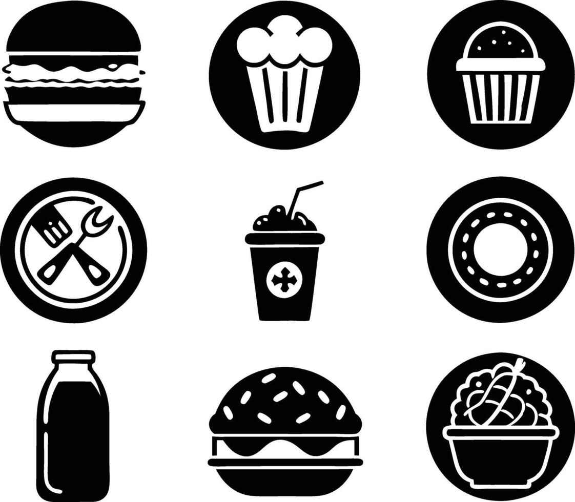 set of food and drink icon illustration. food, drink, beverage, restaurant, wine, lunch, breakfast, alcohol, cocktail vector