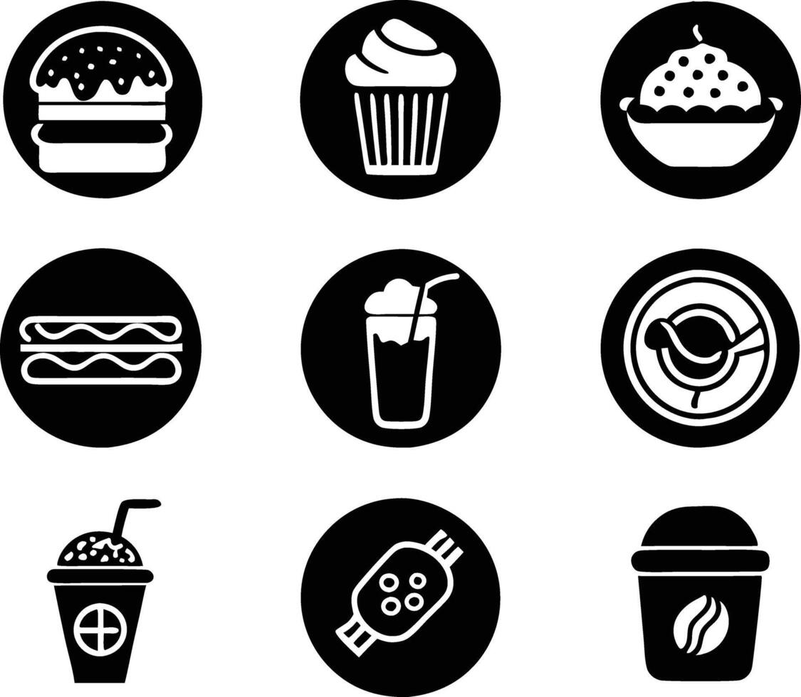 set of food and drink icon illustration. food, drink, beverage, restaurant, wine, lunch, breakfast, alcohol, cocktail vector