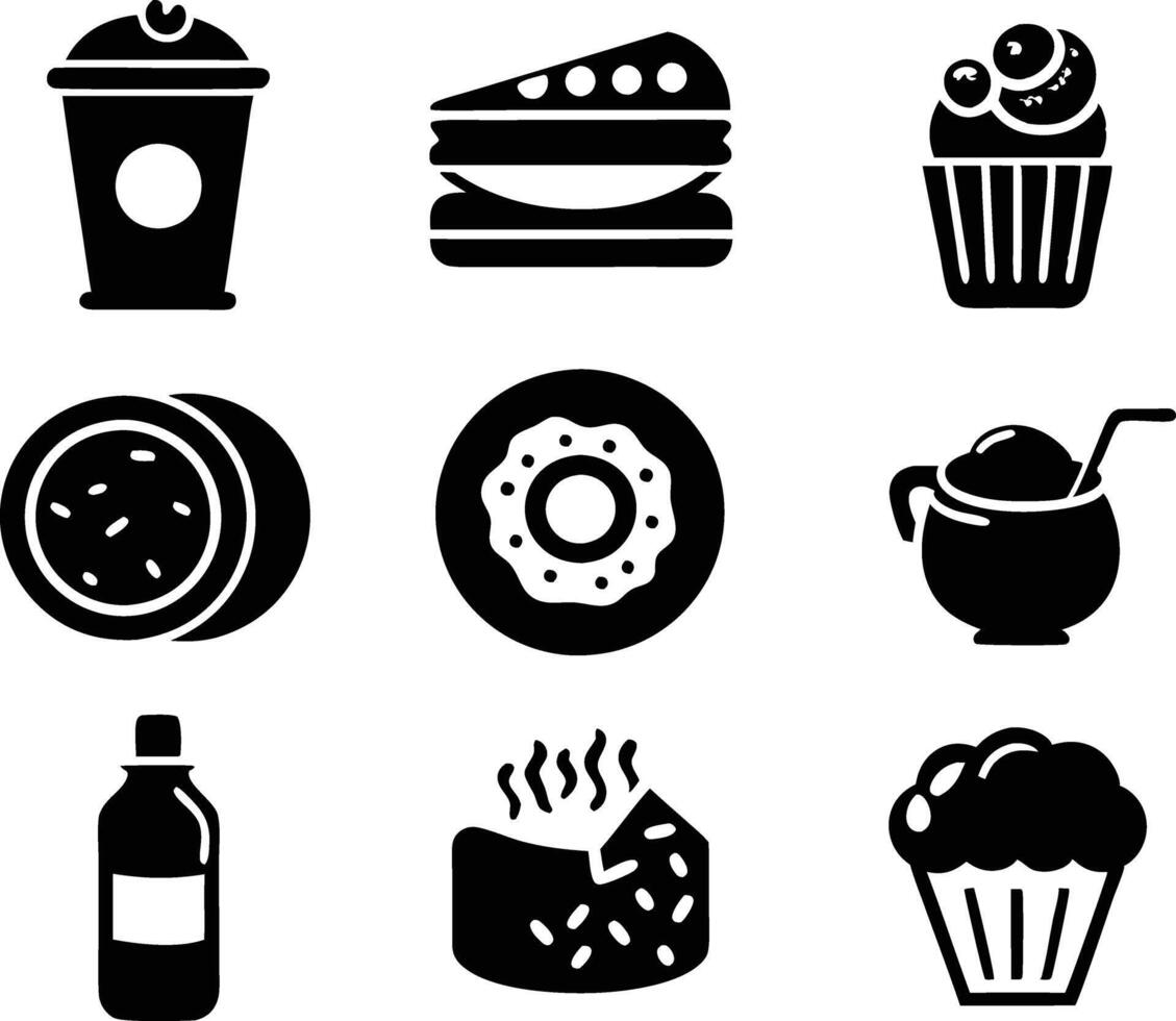 set of food and drink icon illustration. food, drink, beverage, restaurant, wine, lunch, breakfast, alcohol, cocktail vector