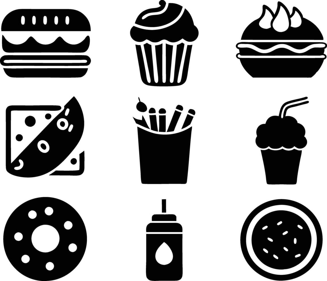 set of food and drink icon illustration. food, drink, beverage, restaurant, wine, lunch, breakfast, alcohol, cocktail vector