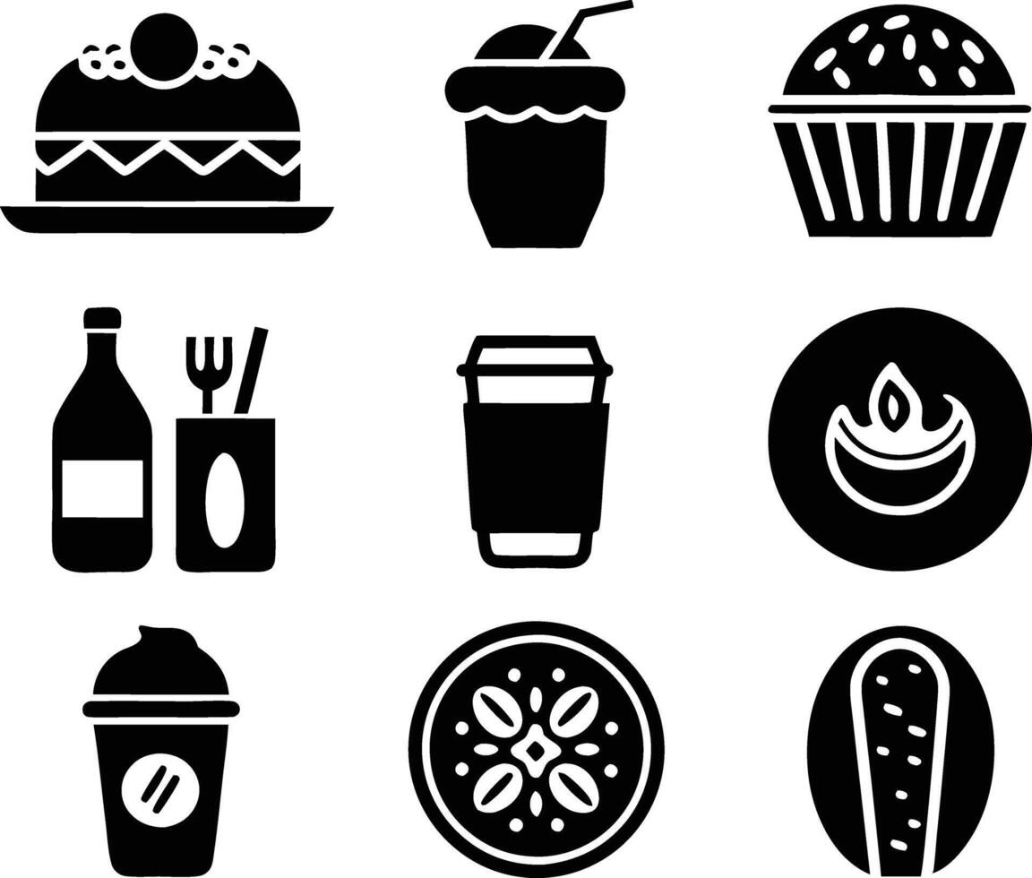 set of food and drink icon illustration. food, drink, beverage, restaurant, wine, lunch, breakfast, alcohol, cocktail vector