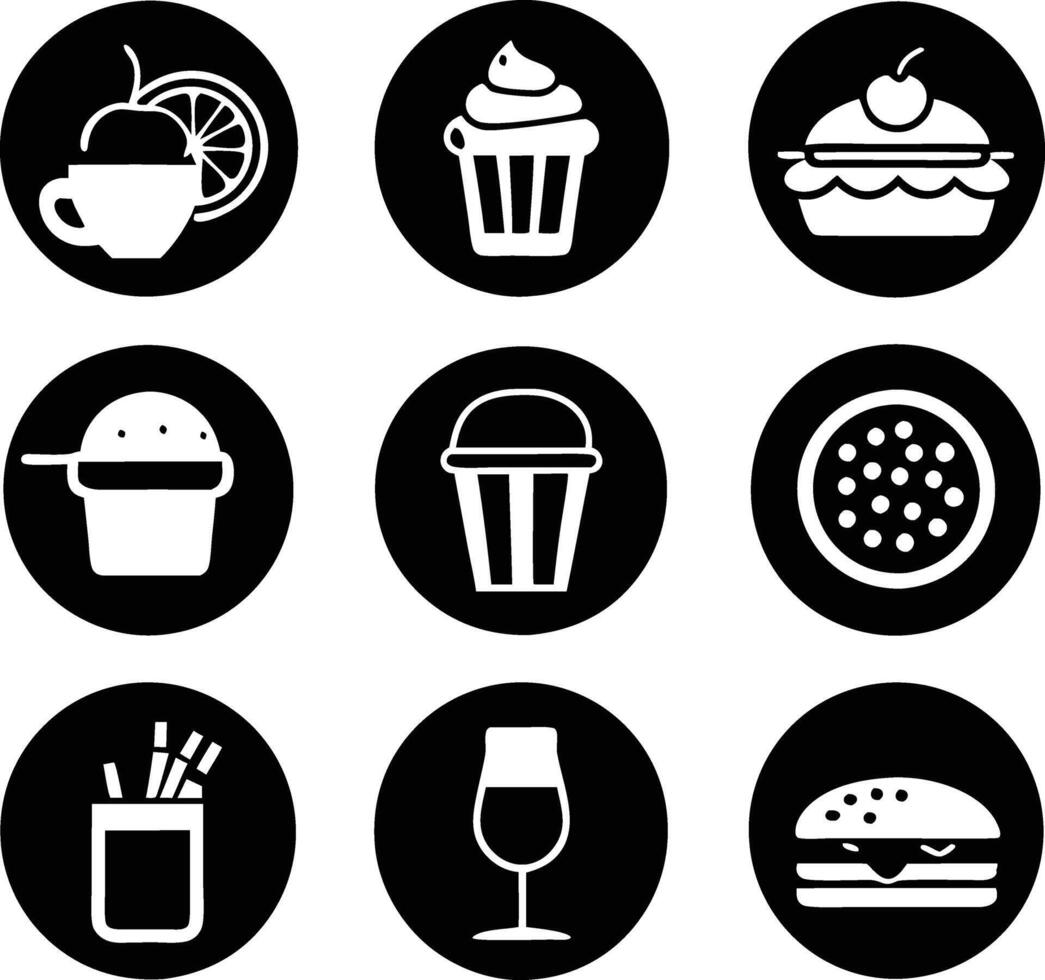 set of food and drink icon illustration. food, drink, beverage, restaurant, wine, lunch, breakfast, alcohol, cocktail vector