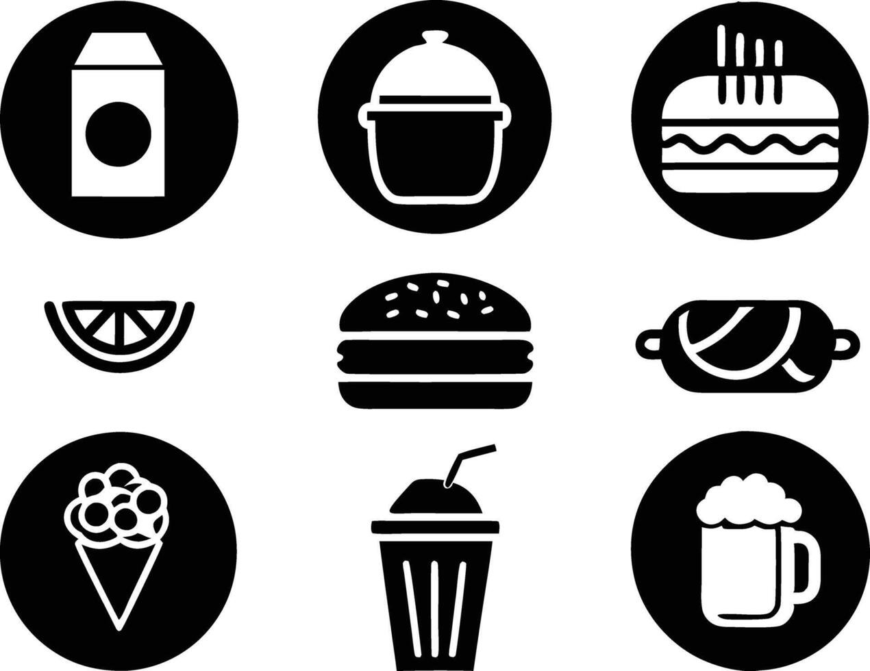 set of food and drink icon illustration. food, drink, beverage, restaurant, wine, lunch, breakfast, alcohol, cocktail vector