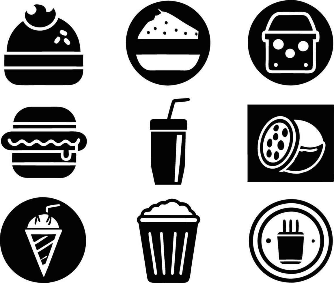 set of food and drink icon illustration. food, drink, beverage, restaurant, wine, lunch, breakfast, alcohol, cocktail vector