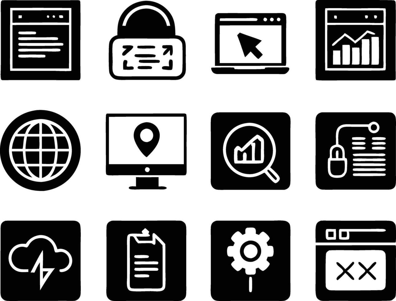set of ui and ux icon illustration. screen, technology, ux, illustration, web, template, user, application, graphic, business vector