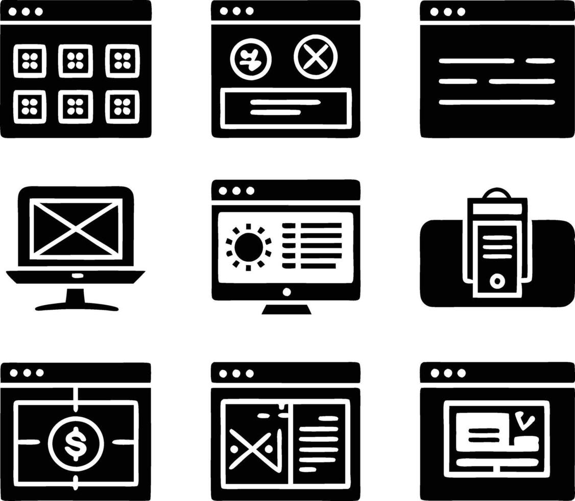 set of ui and ux icon illustration. screen, technology, ux, illustration, web, template, user, application, graphic, business vector