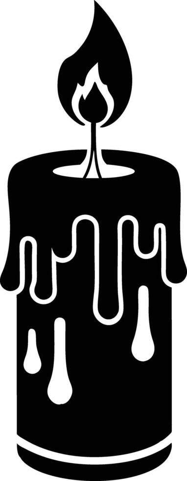 candle with a flickering flame and dripping wax, silhouette. decorative, drip, home, event, festive, fire, flame, flickering, glow vector