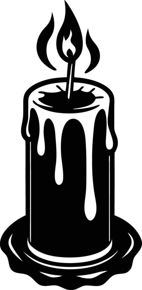 candle with a flickering flame and dripping wax, silhouette. decorative, drip, home, event, festive, fire, flame, flickering, glow vector
