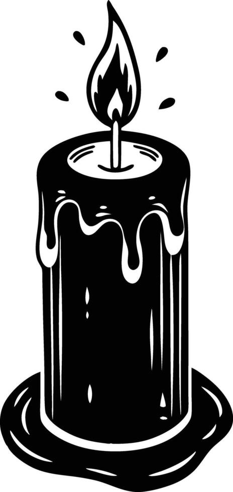 candle with a flickering flame and dripping wax, silhouette. decorative, drip, home, event, festive, fire, flame, flickering, glow vector