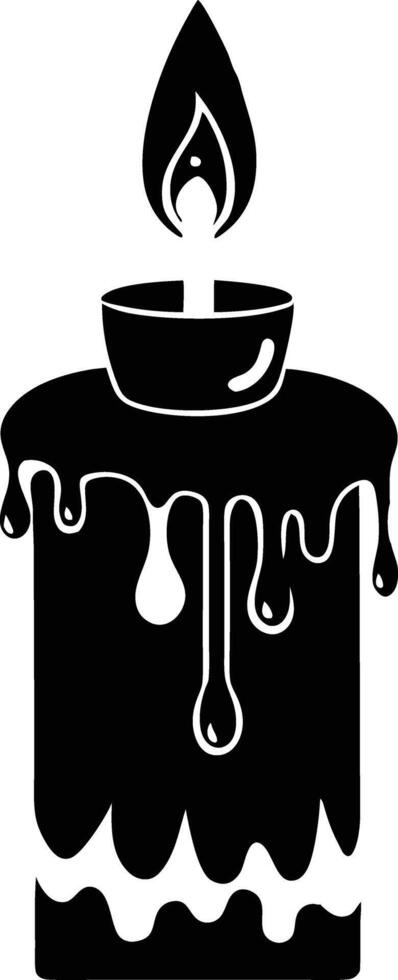 candle with a flickering flame and dripping wax, silhouette. decorative, drip, home, event, festive, fire, flame, flickering, glow vector