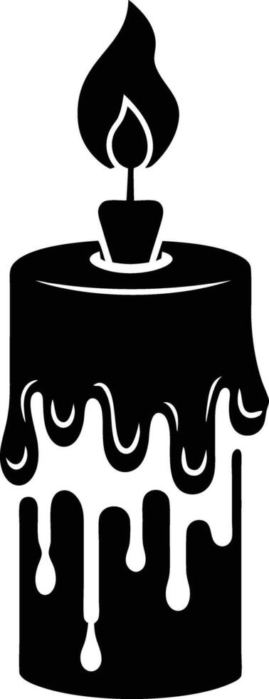 candle with a flickering flame and dripping wax, silhouette. decorative, drip, home, event, festive, fire, flame, flickering, glow vector