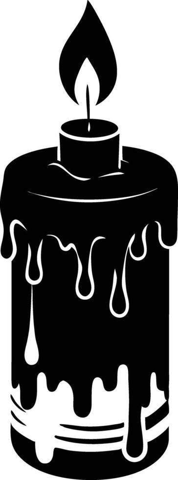 candle with a flickering flame and dripping wax, silhouette. decorative, drip, home, event, festive, fire, flame, flickering, glow vector