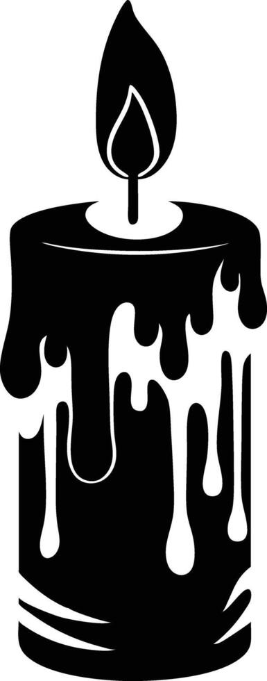 candle with a flickering flame and dripping wax, silhouette. decorative, drip, home, event, festive, fire, flame, flickering, glow vector