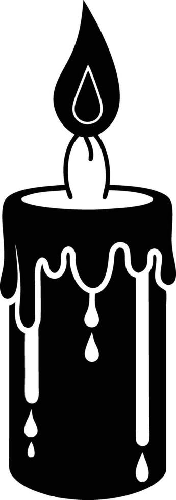 candle with a flickering flame and dripping wax, silhouette. decorative, drip, home, event, festive, fire, flame, flickering, glow vector