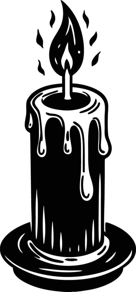 candle with a flickering flame and dripping wax, silhouette. decorative, drip, home, event, festive, fire, flame, flickering, glow vector