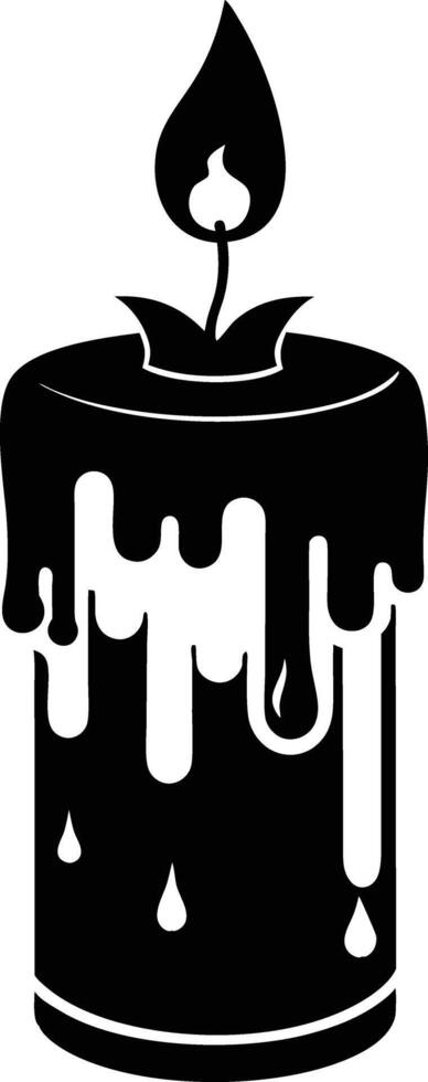 candle with a flickering flame and dripping wax, silhouette. decorative, drip, home, event, festive, fire, flame, flickering, glow vector