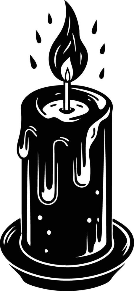 candle with a flickering flame and dripping wax, silhouette. decorative, drip, home, event, festive, fire, flame, flickering, glow vector