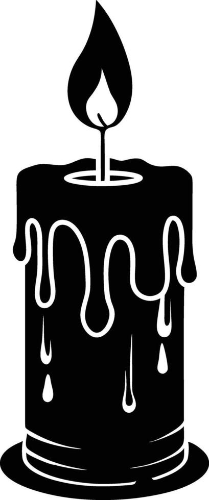 candle with a flickering flame and dripping wax, silhouette. decorative, drip, home, event, festive, fire, flame, flickering, glow vector