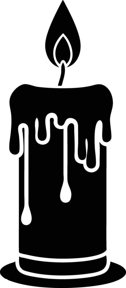candle with a flickering flame and dripping wax, silhouette. decorative, drip, home, event, festive, fire, flame, flickering, glow vector
