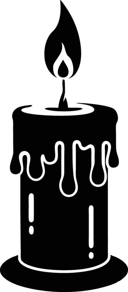 candle with a flickering flame and dripping wax, silhouette. decorative, drip, home, event, festive, fire, flame, flickering, glow vector
