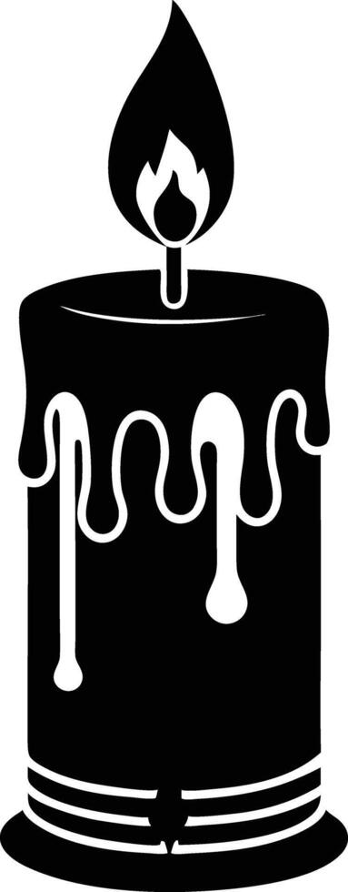 candle with a flickering flame and dripping wax, silhouette. decorative, drip, home, event, festive, fire, flame, flickering, glow vector