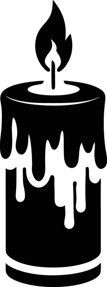 candle with a flickering flame and dripping wax, silhouette. decorative, drip, home, event, festive, fire, flame, flickering, glow vector