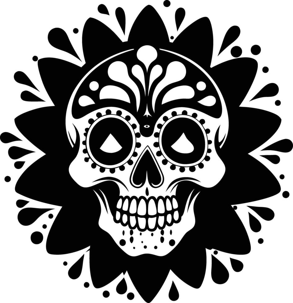 Maxican skull with splash illustration mexican, skull, dead, death, skeleton, scary, muertos, rose, sugar, vintage, vector