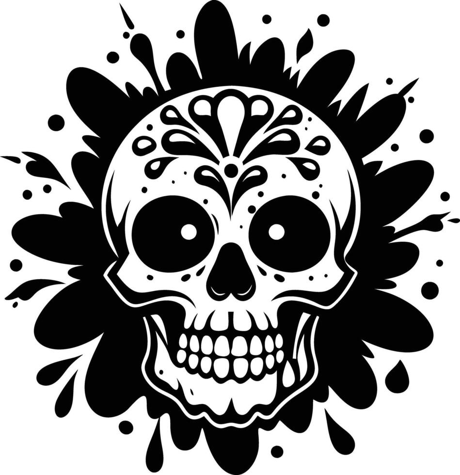 Maxican skull with splash illustration mexican, skull, dead, death, skeleton, scary, muertos, rose, sugar, vintage, vector