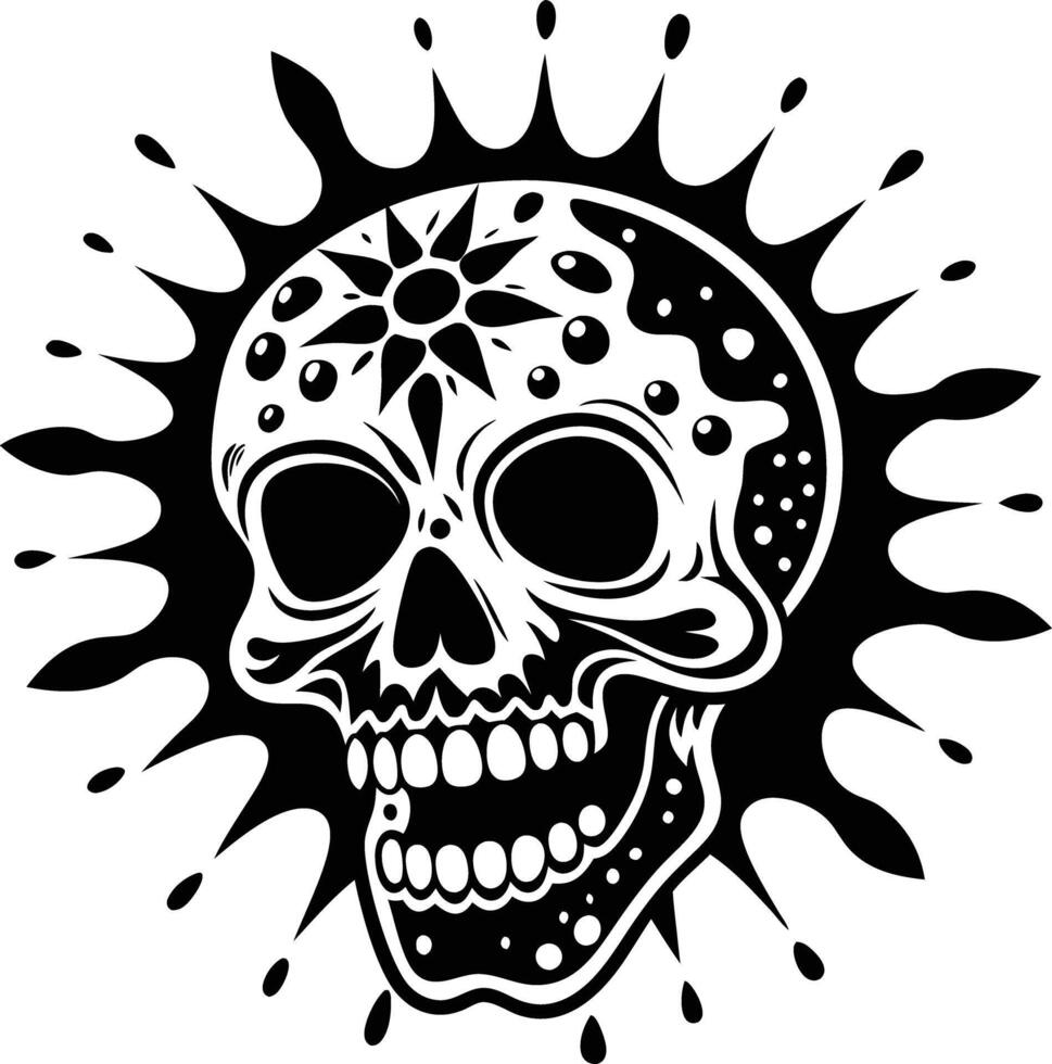 Maxican skull with splash illustration mexican, skull, dead, death, skeleton, scary, muertos, rose, sugar, vintage, vector