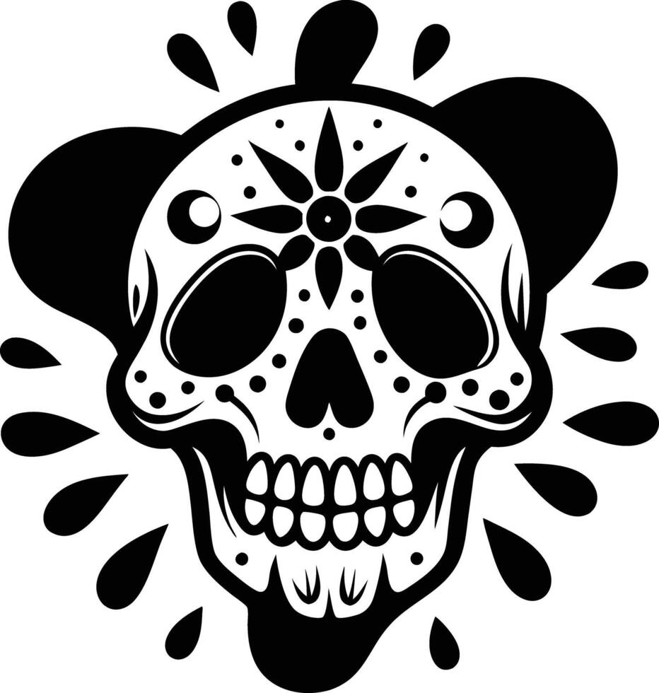 Maxican skull with splash illustration mexican, skull, dead, death, skeleton, scary, muertos, rose, sugar, vintage, vector