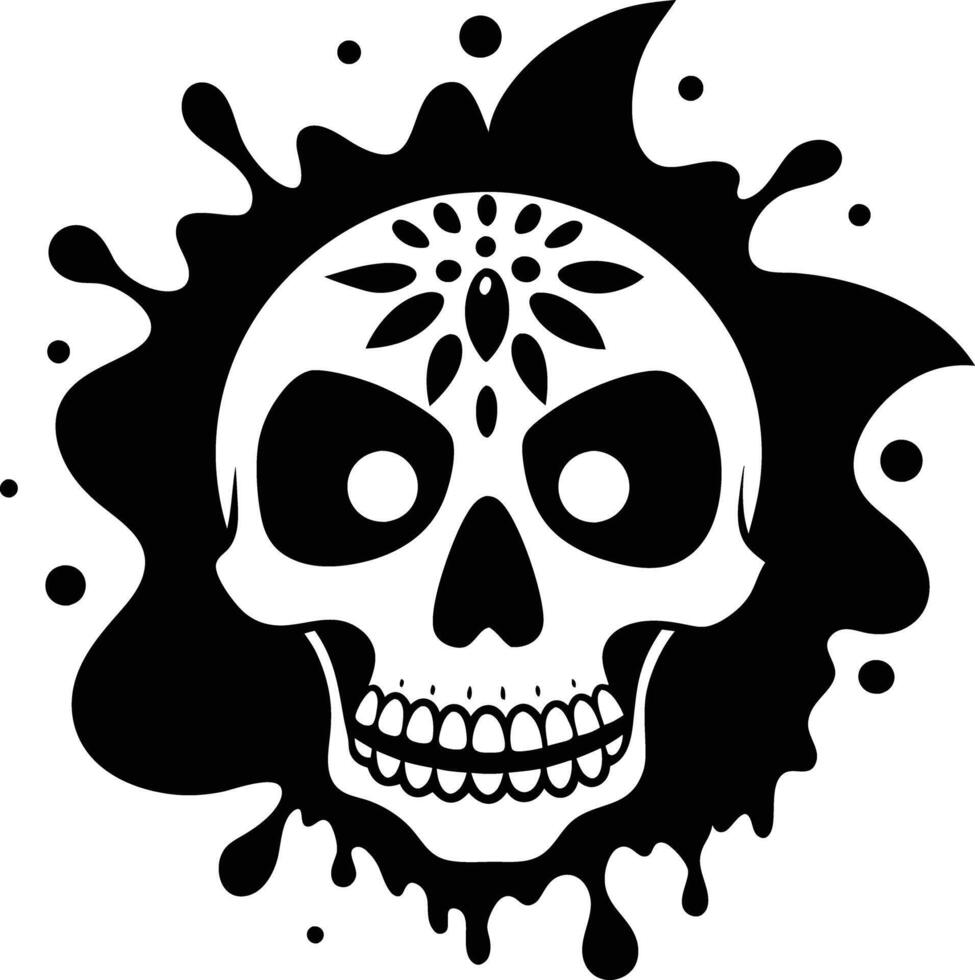 Maxican skull with splash illustration mexican, skull, dead, death, skeleton, scary, muertos, rose, sugar, vintage, vector