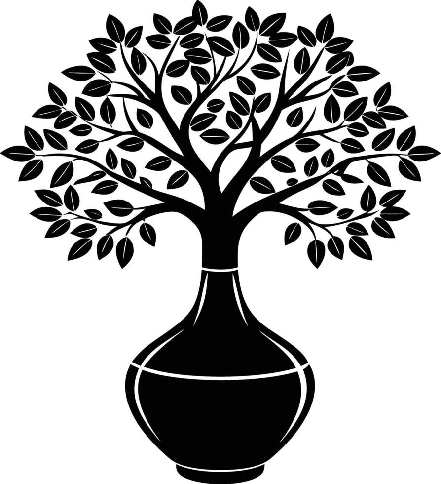 tree in vase illustration. tree, plant, vase, decoration, nature, green, home, background,flowerpot vector