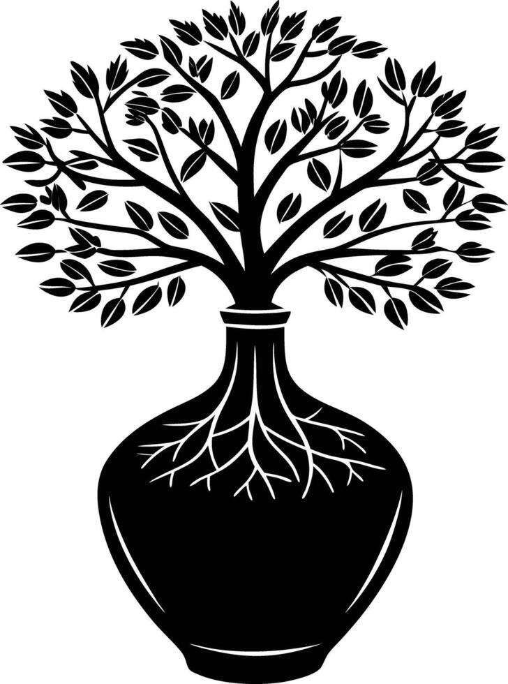 tree in vase illustration. tree, plant, vase, decoration, nature, green, home, background,flowerpot vector