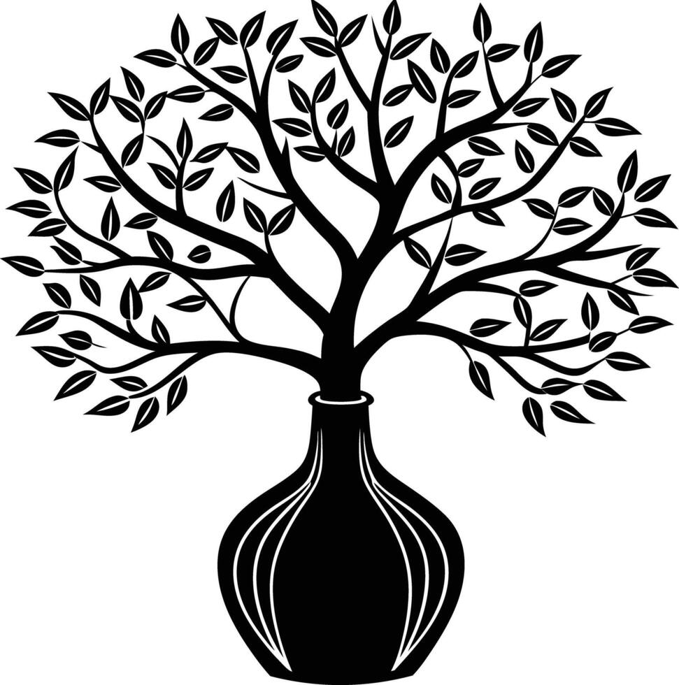 tree in vase illustration. tree, plant, vase, decoration, nature, green, home, background,flowerpot vector