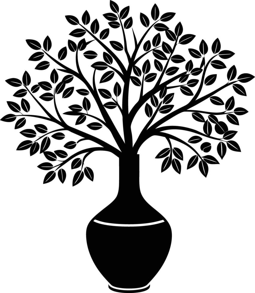 tree in vase illustration. tree, plant, vase, decoration, nature, green, home, background,flowerpot vector