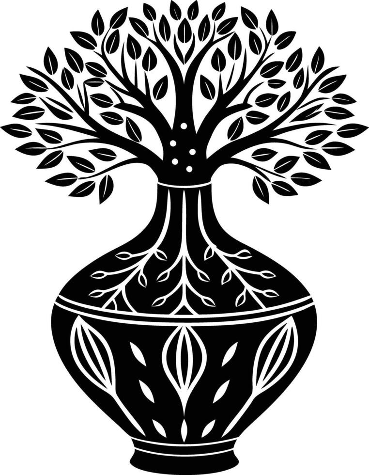 tree in vase illustration. tree, plant, vase, decoration, nature, green, home, background,flowerpot vector