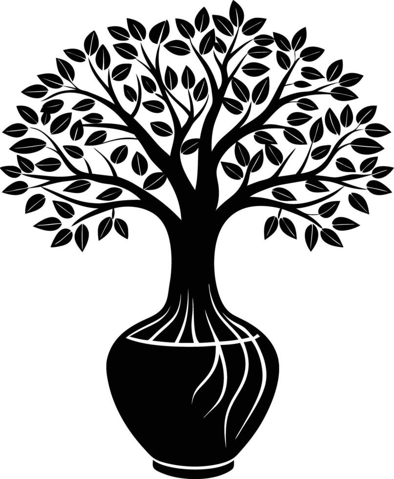 tree in vase illustration. tree, plant, vase, decoration, nature, green, home, background,flowerpot vector