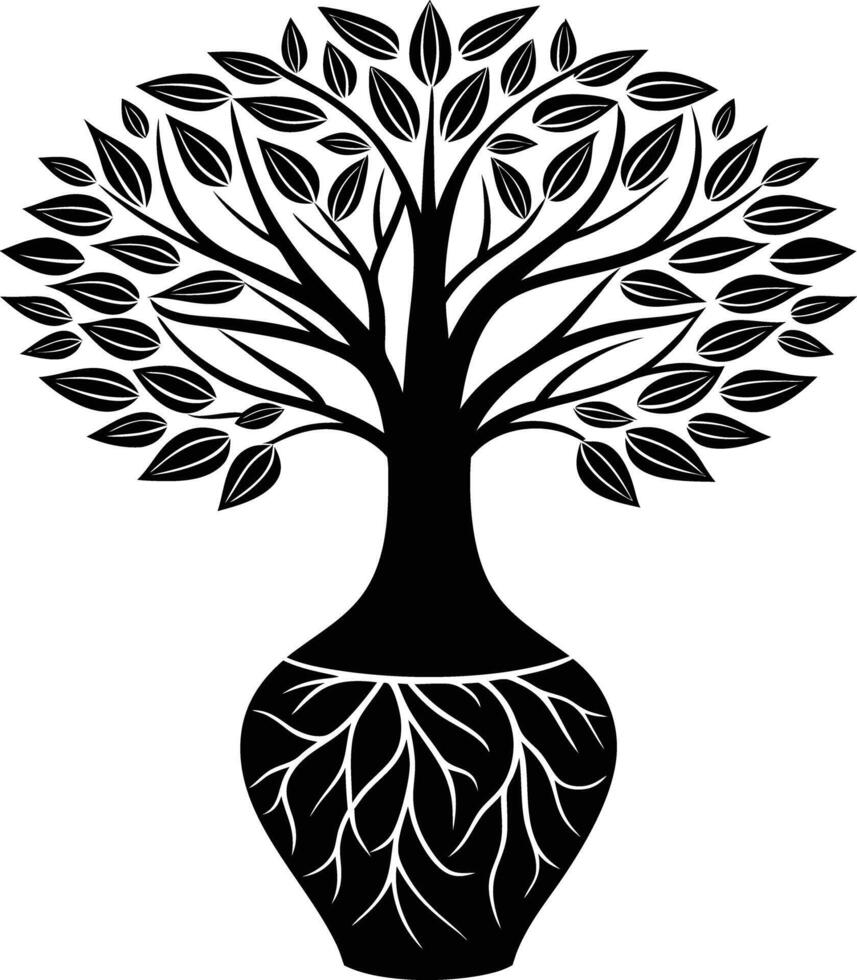 tree in vase illustration. tree, plant, vase, decoration, nature, green, home, background,flowerpot vector