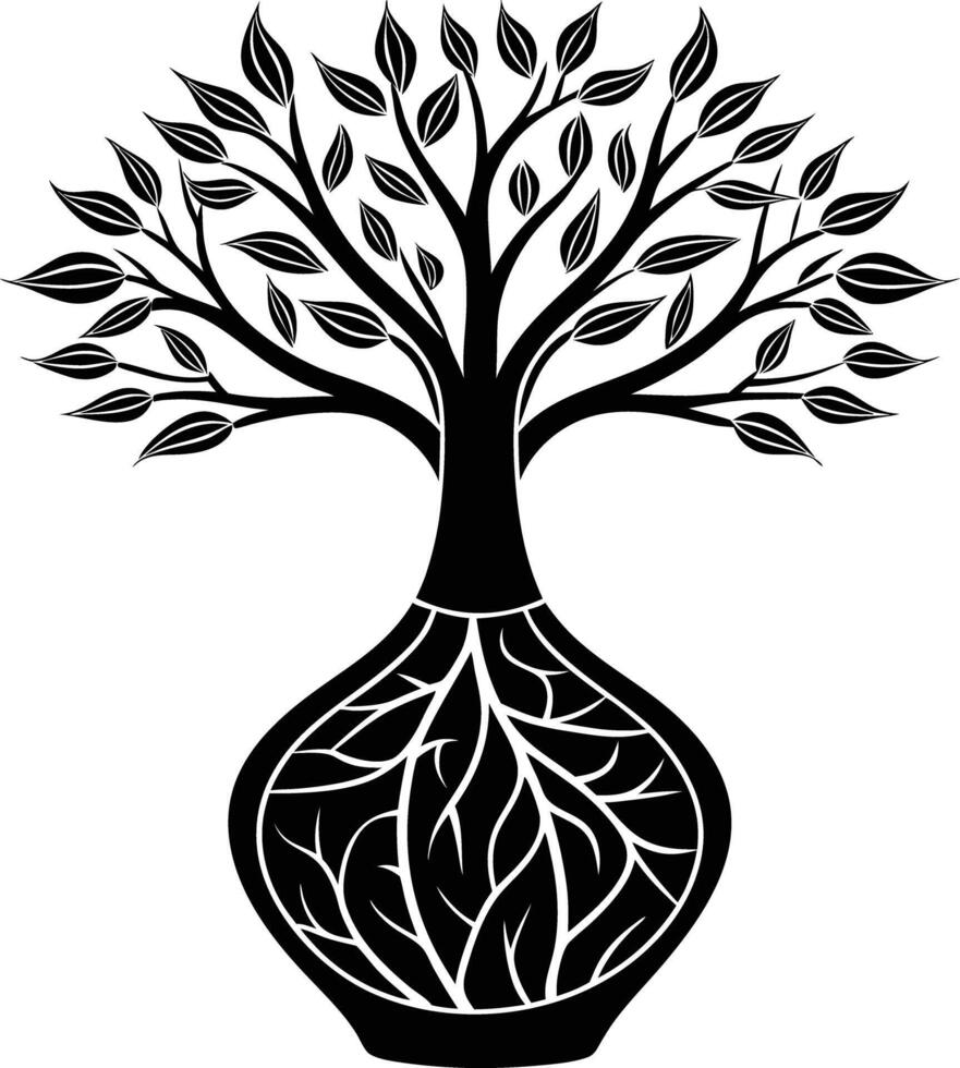 tree in vase illustration. tree, plant, vase, decoration, nature, green, home, background,flowerpot vector