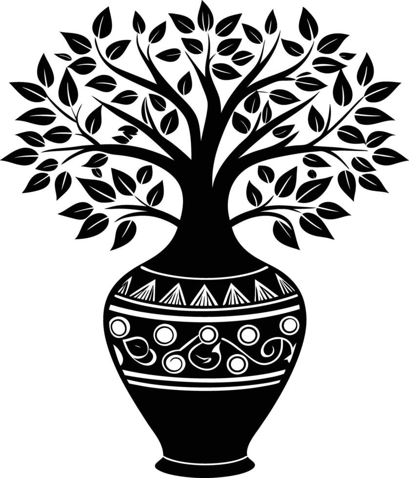 tree in vase illustration. tree, plant, vase, decoration, nature, green, home, background,flowerpot vector