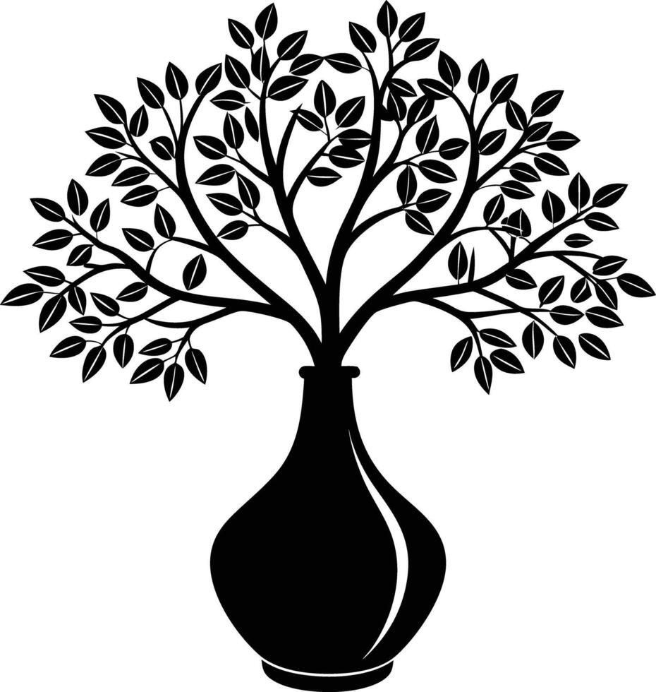 tree in vase illustration. tree, plant, vase, decoration, nature, green, home, background,flowerpot vector