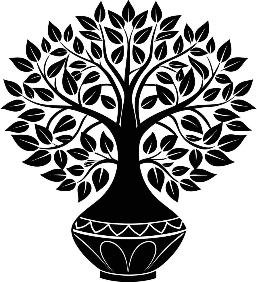 tree in vase illustration. tree, plant, vase, decoration, nature, green, home, background,flowerpot vector