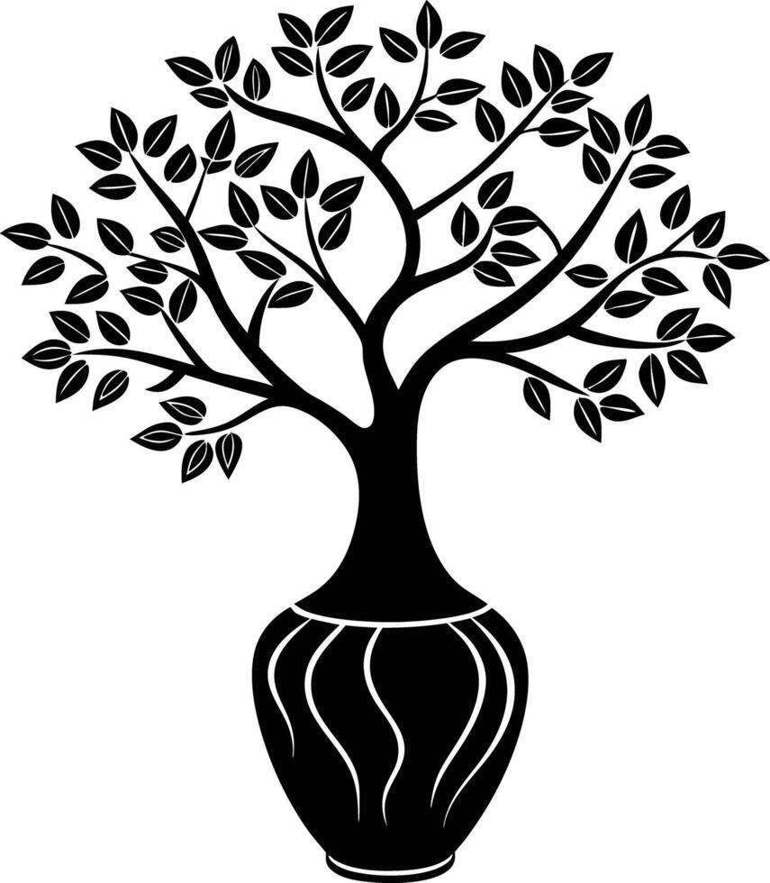tree in vase illustration. tree, plant, vase, decoration, nature, green, home, background,flowerpot vector