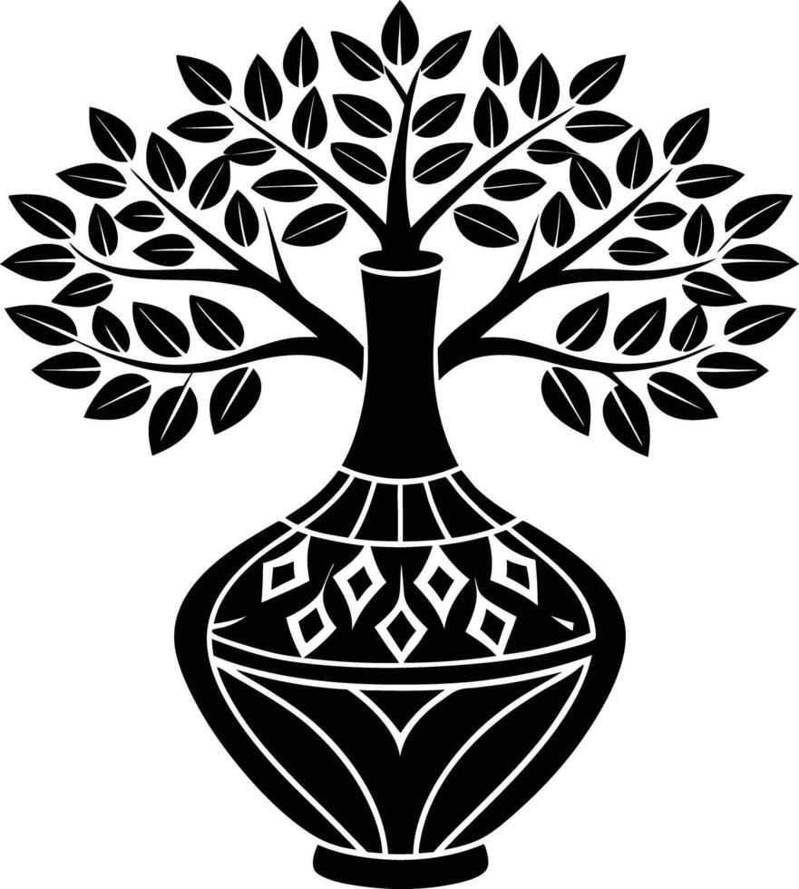 tree in vase illustration. tree, plant, vase, decoration, nature, green, home, background,flowerpot vector