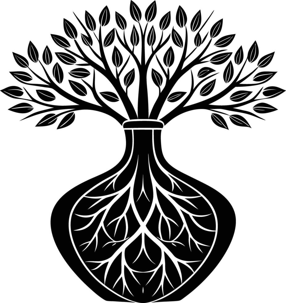 tree in vase illustration. tree, plant, vase, decoration, nature, green, home, background,flowerpot vector