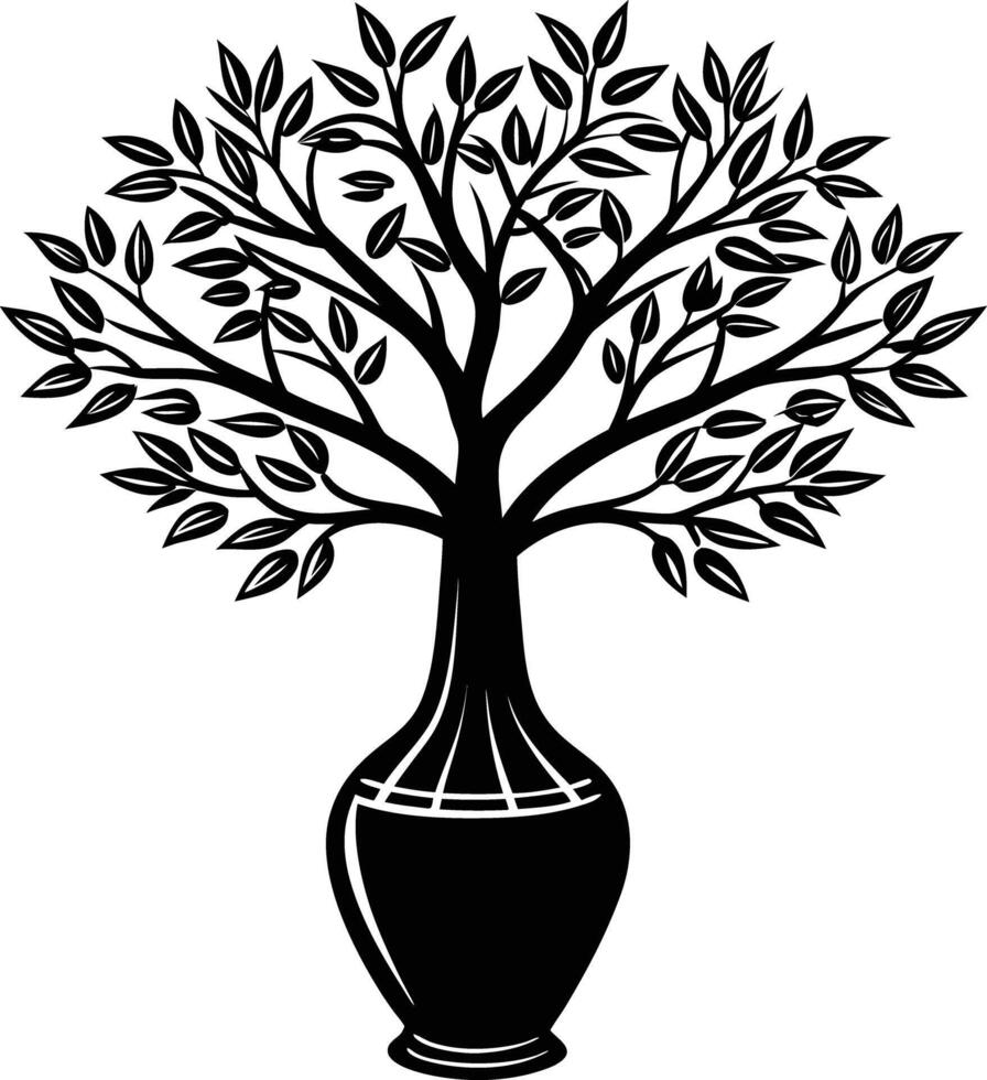 tree in vase illustration. tree, plant, vase, decoration, nature, green, home, background,flowerpot vector