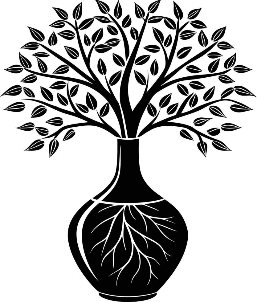 tree in vase illustration. tree, plant, vase, decoration, nature, green, home, background,flowerpot vector