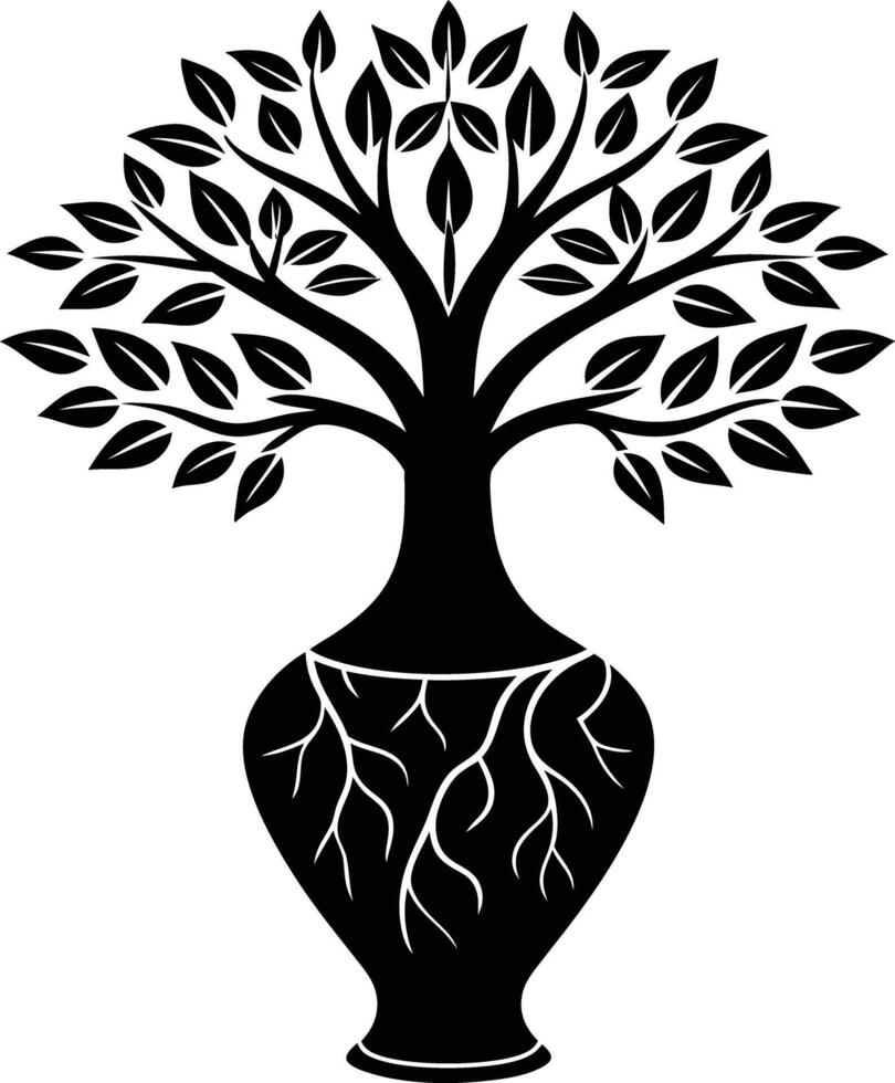 tree in vase illustration. tree, plant, vase, decoration, nature, green, home, background,flowerpot vector