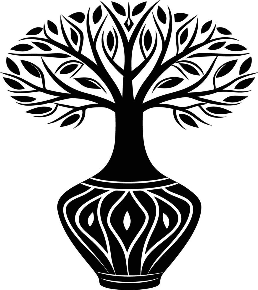 tree in vase illustration. tree, plant, vase, decoration, nature, green, home, background,flowerpot vector